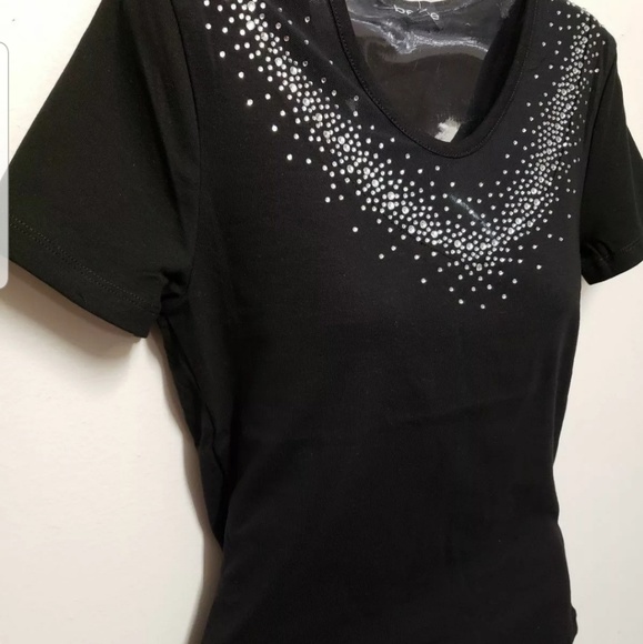 Bebe black bedazzled top Large nwot - Picture 2 of 4